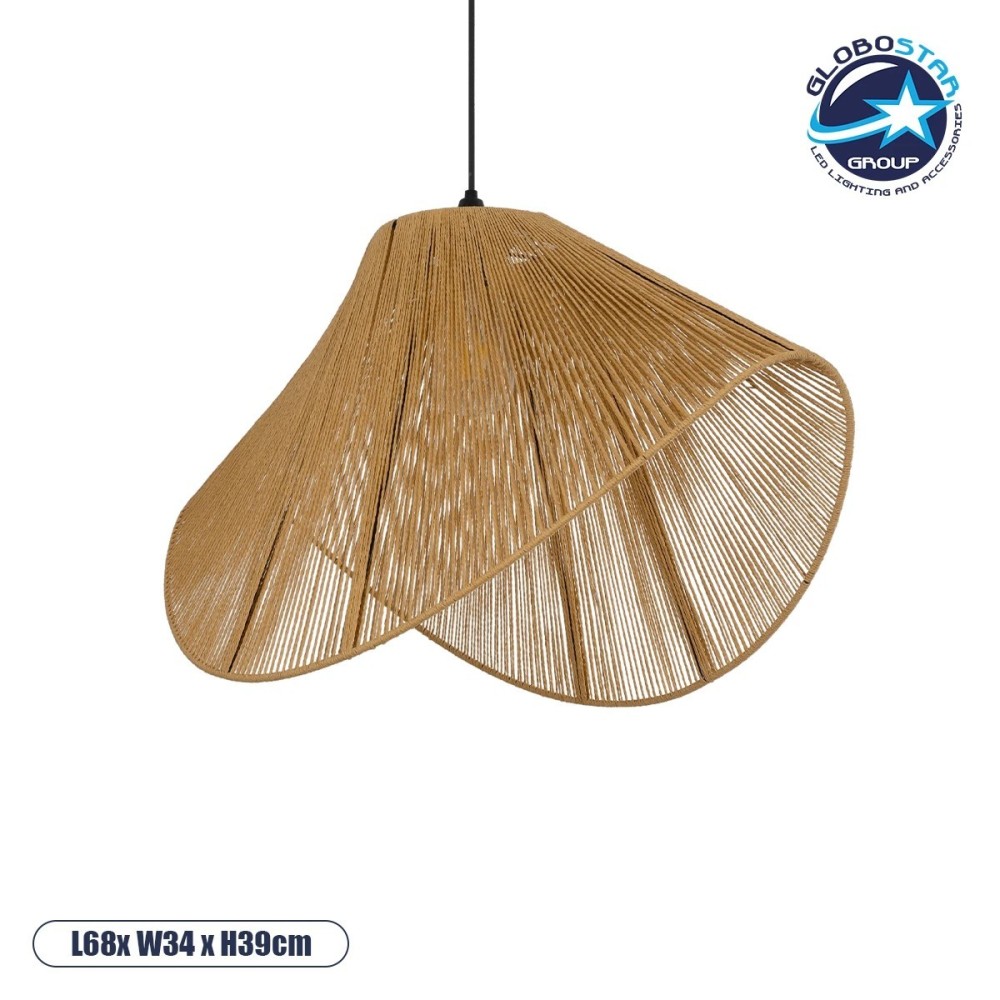 GLOBOSTAR® ELDA 205-0033 Boho Κρεμαστό Φωτιστικό Οροφής με Ντουί 1 x E27 AC 220-240V IP20 - Μπεζ - M68 x Π34 x Υ39cm